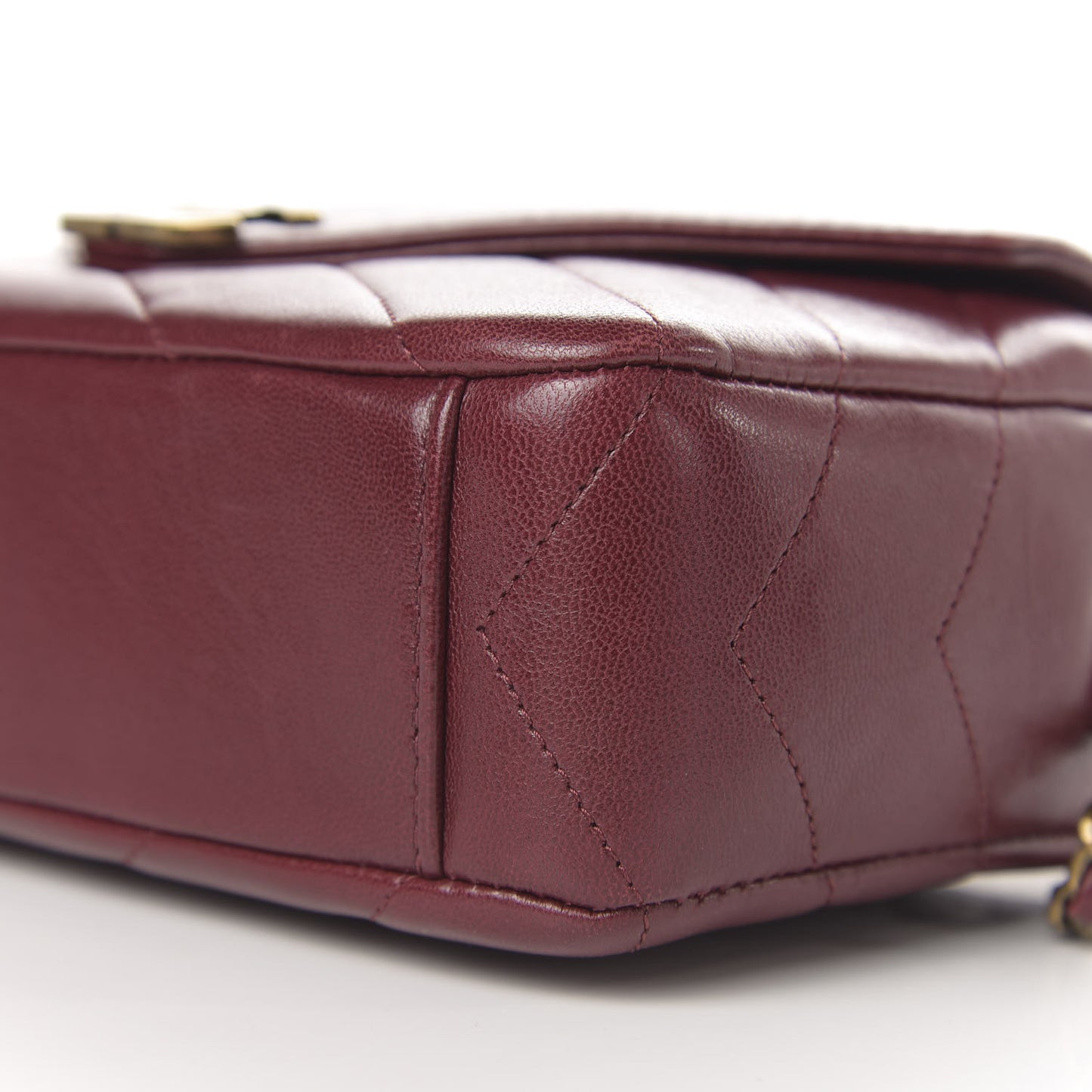 Shiny Lambskin Chevron Stitched Small Coco Camera Case Bag Burgundy
