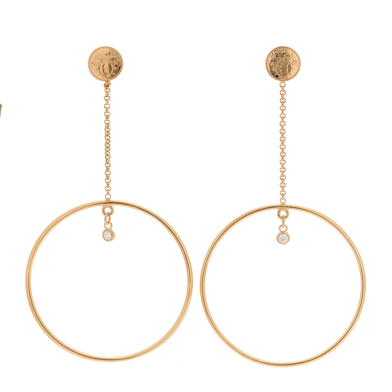 Hermes 18K Rose Gold Diamond Ex-Libris Earrings 1 of 5