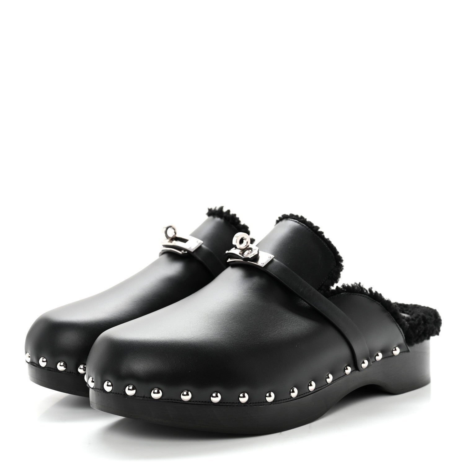 Hermes Calfskin Woolskin Carlotta Mules 41 Black 3 of 12