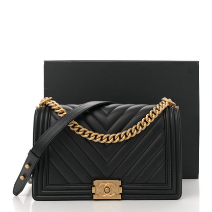 Chanel Calfskin Chevron Quilted New Medium Boy Flap Black 10 of 10
