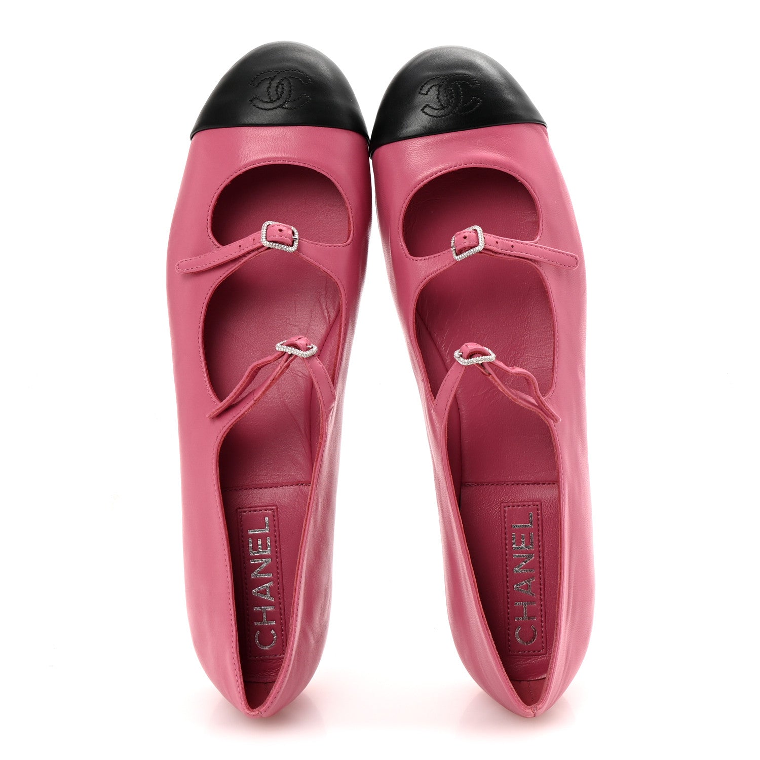 Chanel Lambskin Mary Jane Flats 41 Pink Black 2 of 11