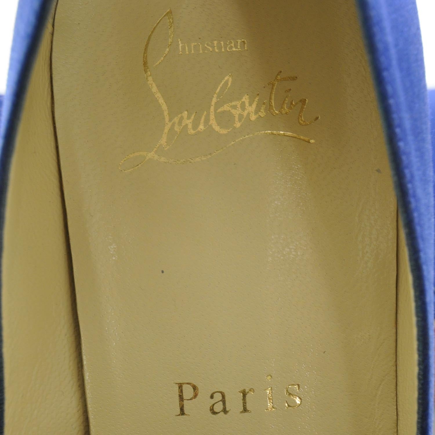 Christian Louboutin Crepe Satin Lady Peep 150 Pumps 37.5 Blue 8 of 8