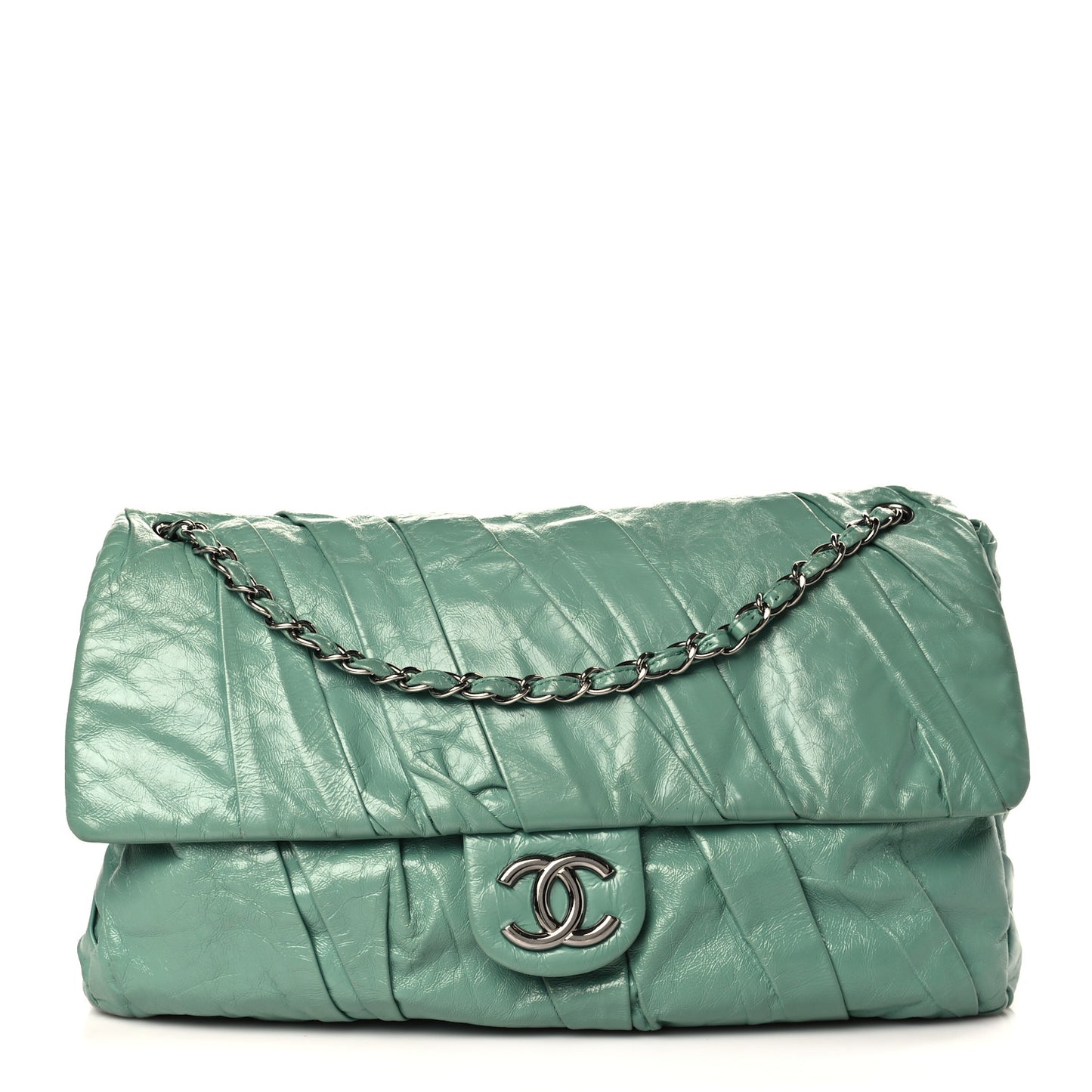 Glazed Calfskin Twisted Maxi Flap Green