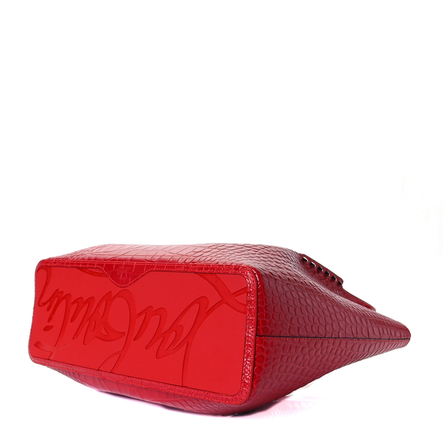 Christian Louboutin Crocodile Embossed Calfskin Spiked Small Cabarock Shopper Tote Red 5 of 6
