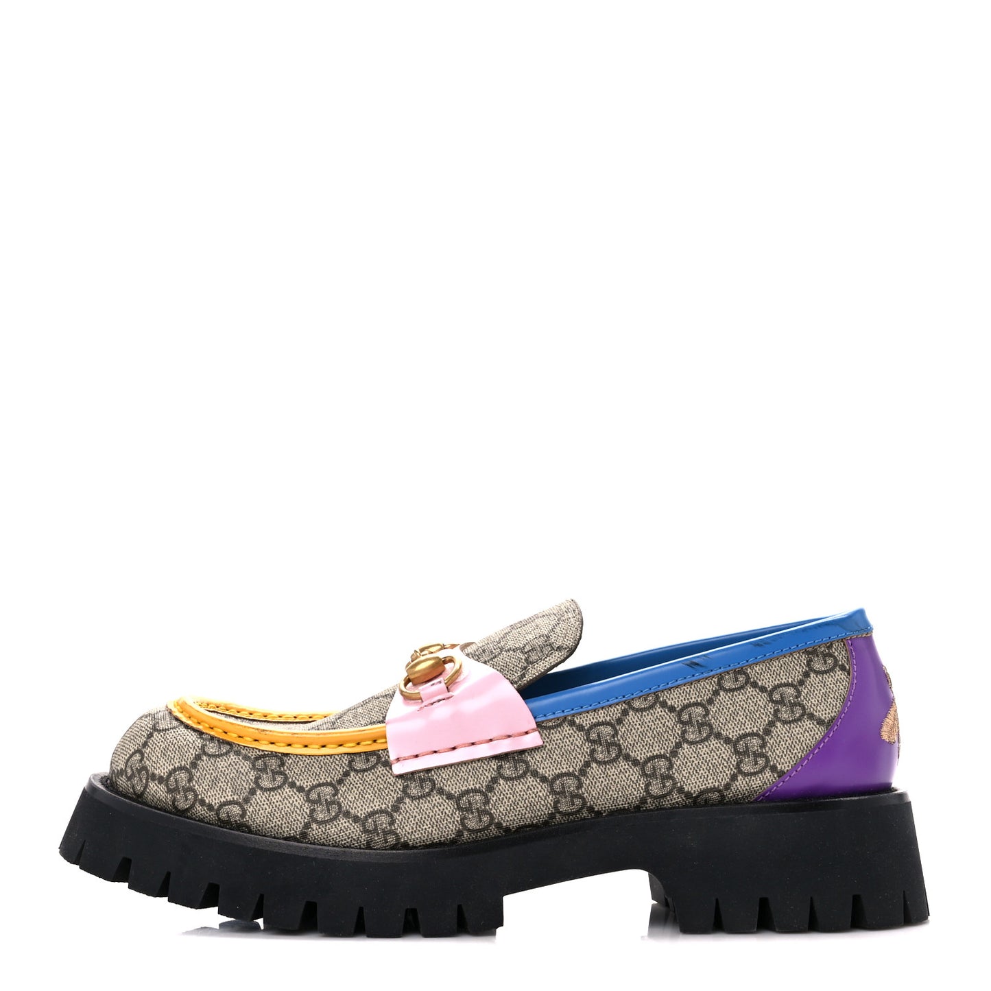 GG Supreme Monogram Cordovan Lux Womens Harald Horsebit 25mm Platform Loafers 41 Beige Sugar Pink Crop Shine Purple Marine