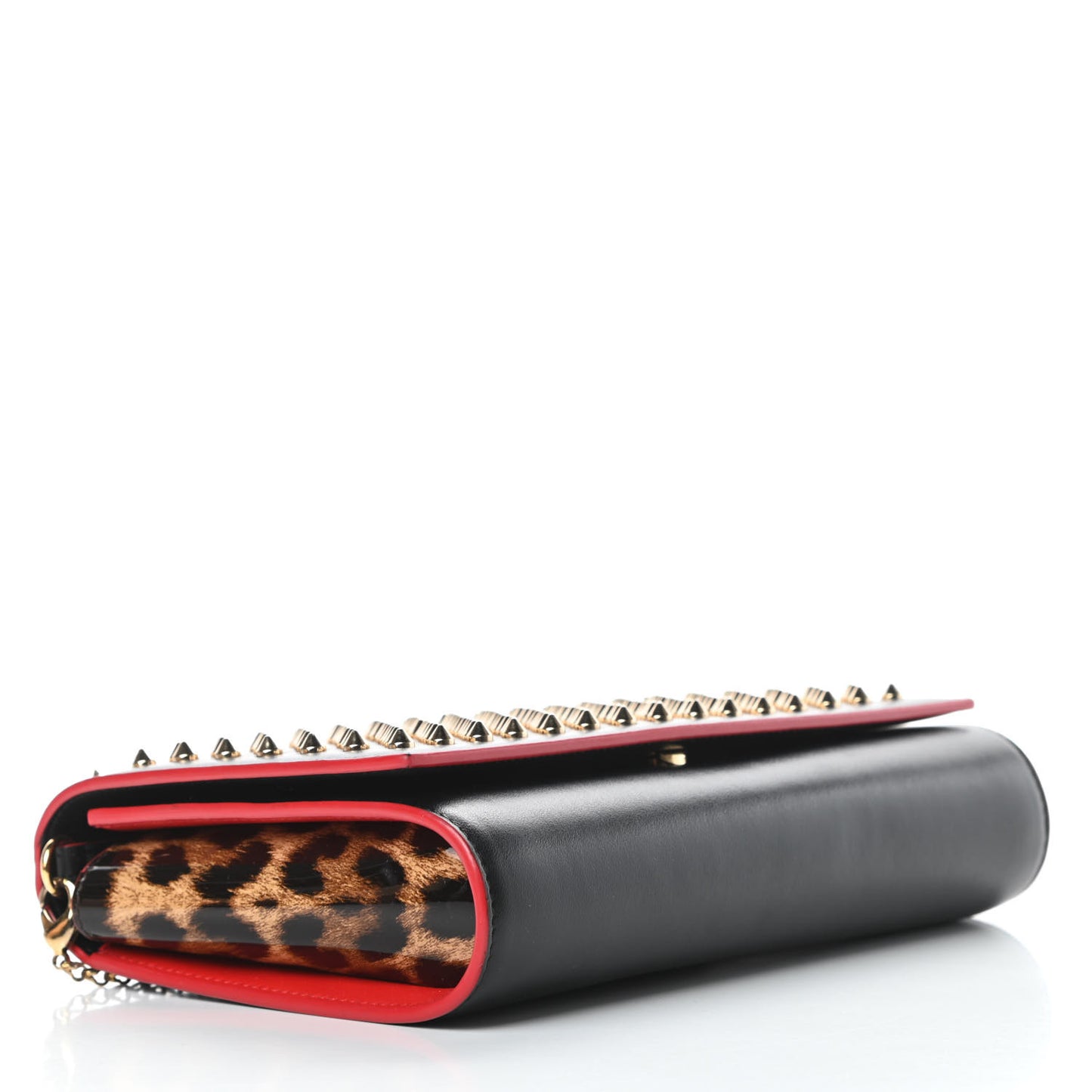 Calfskin Patent Leopard Spikes Paloma Clutch Black