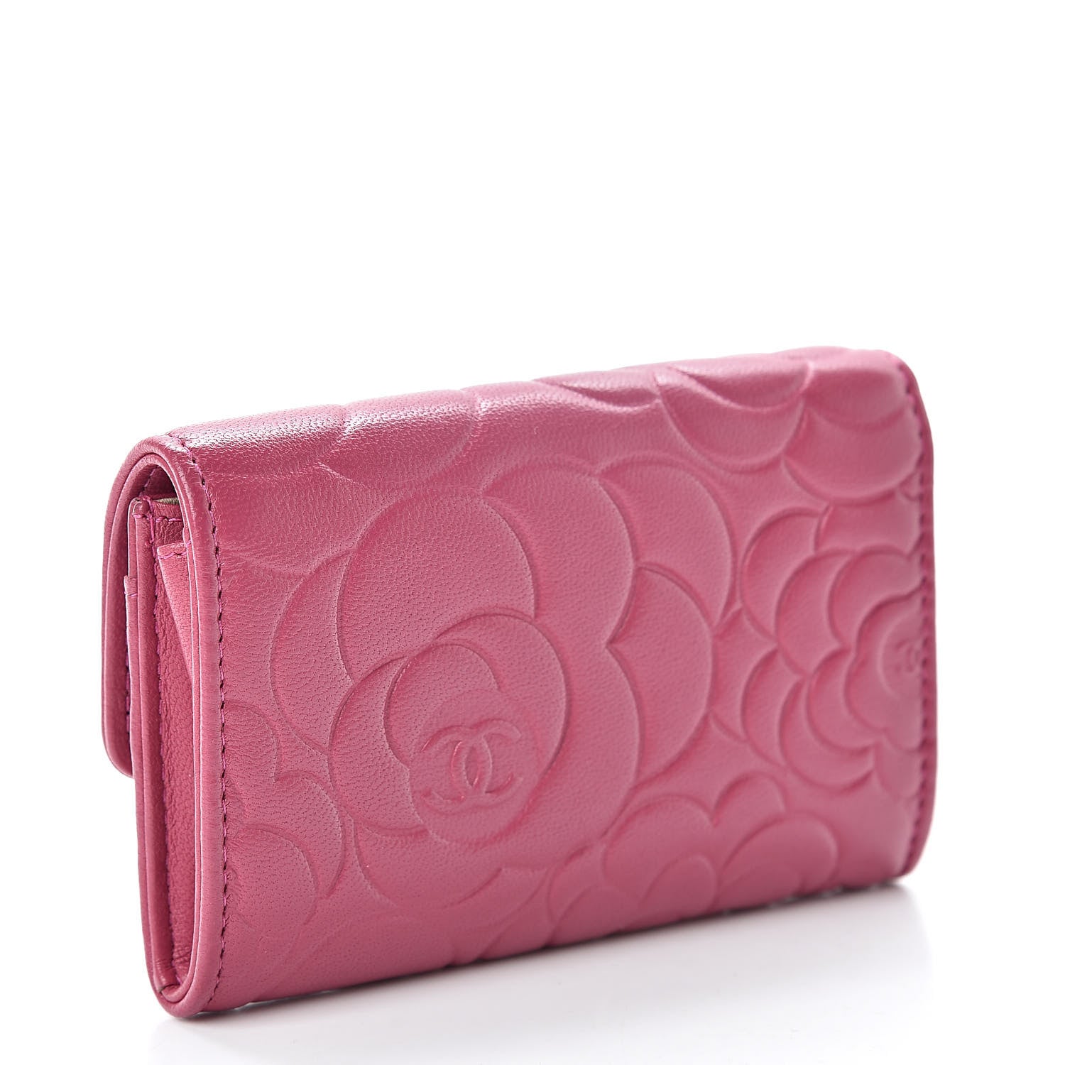 Chanel Lambskin Camellia Embossed Flap Card Holder Fuchsia 3 of 9