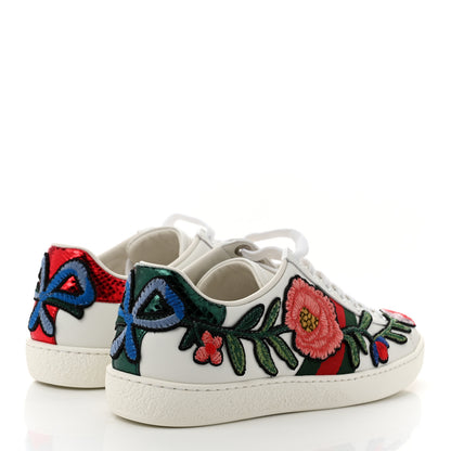 Gucci Calfskin Web Floral Embroidered Womens Ace Sneakers 35 White 5 of 10