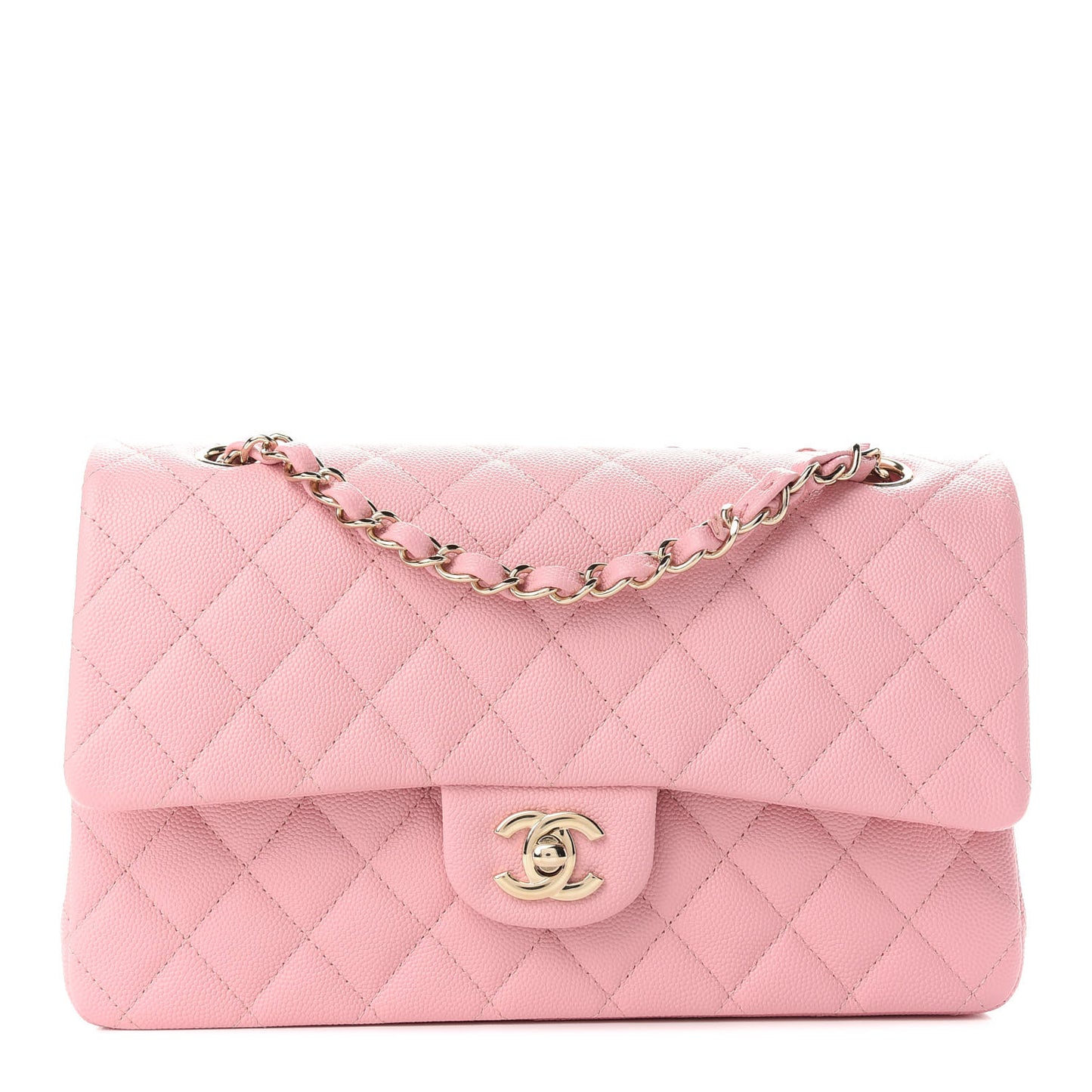 Caviar Quilted Medium Double Flap Pink