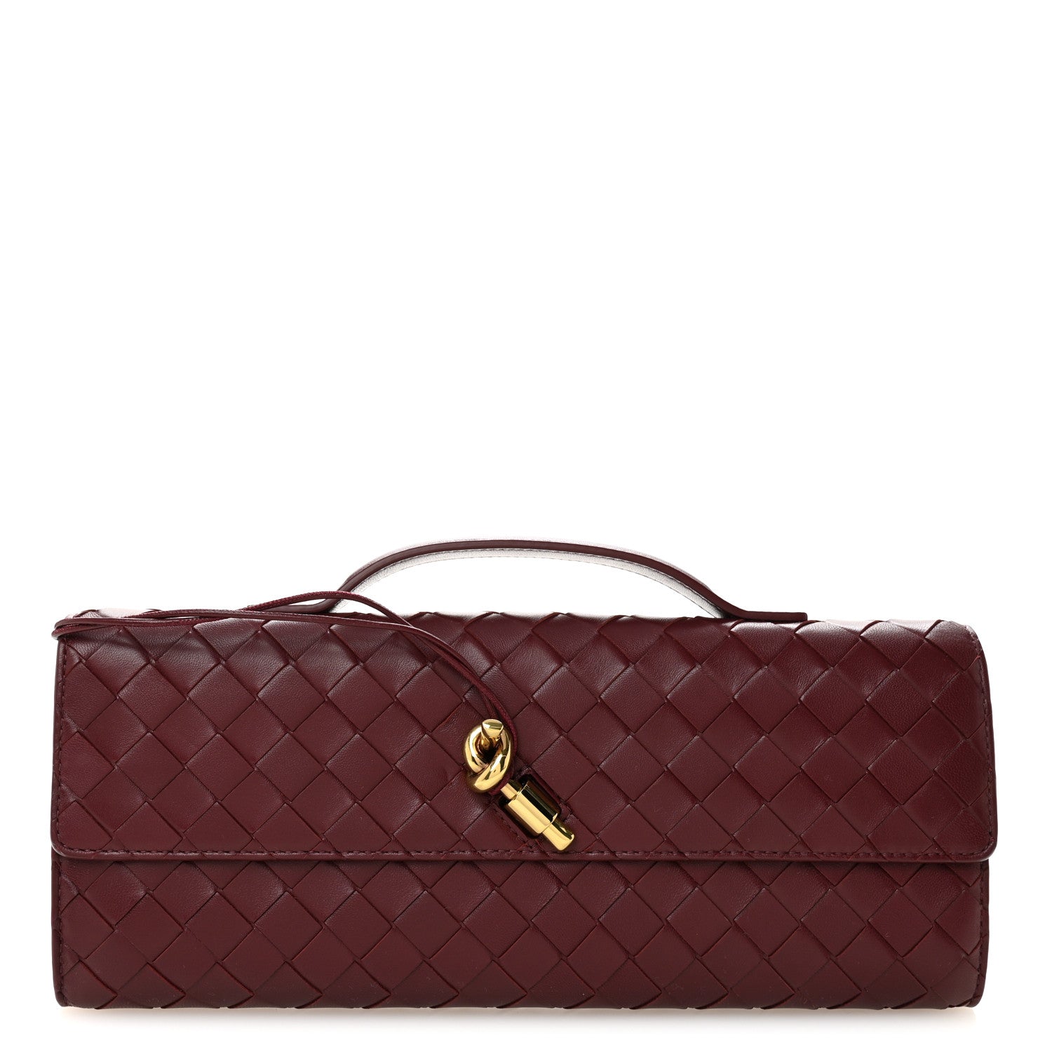 Bottega Veneta Nappa Intrecciato Long Andiamo Top Handle Clutch Barolo 1 of 6