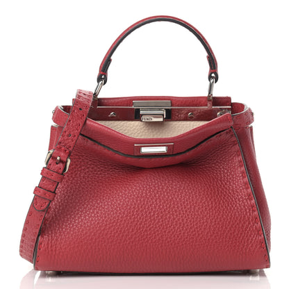 Fendi Cuoio Romano Selleria Bi-Color Mini Peekaboo Iconic Satchel Rosso Camelia 2 of 11