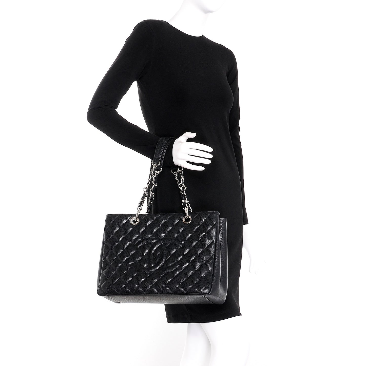 Caviar Quilted Grand Shopping Tote GST Black