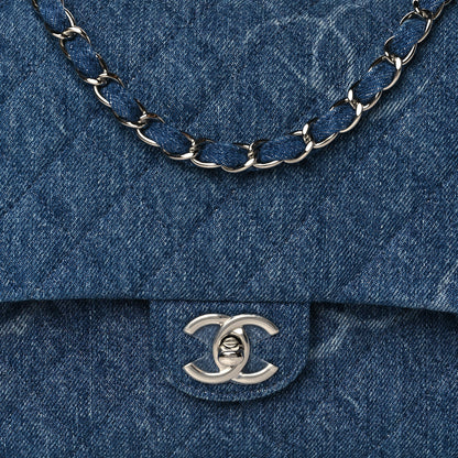 Chanel Denim Quilted CC Print Jumbo Single Flap Blue 8 of 11