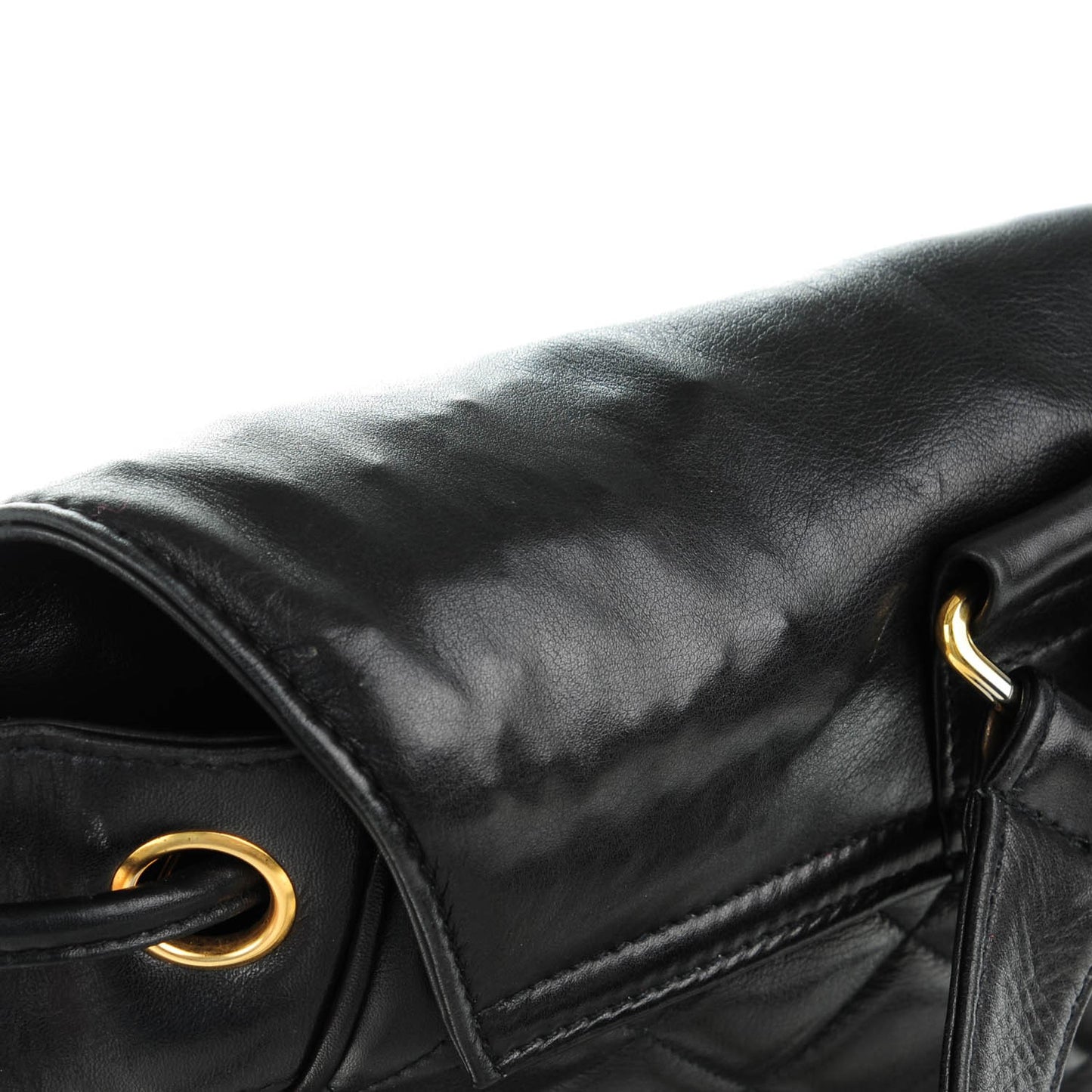 Lambskin Quilted Drawstring Backpack Black