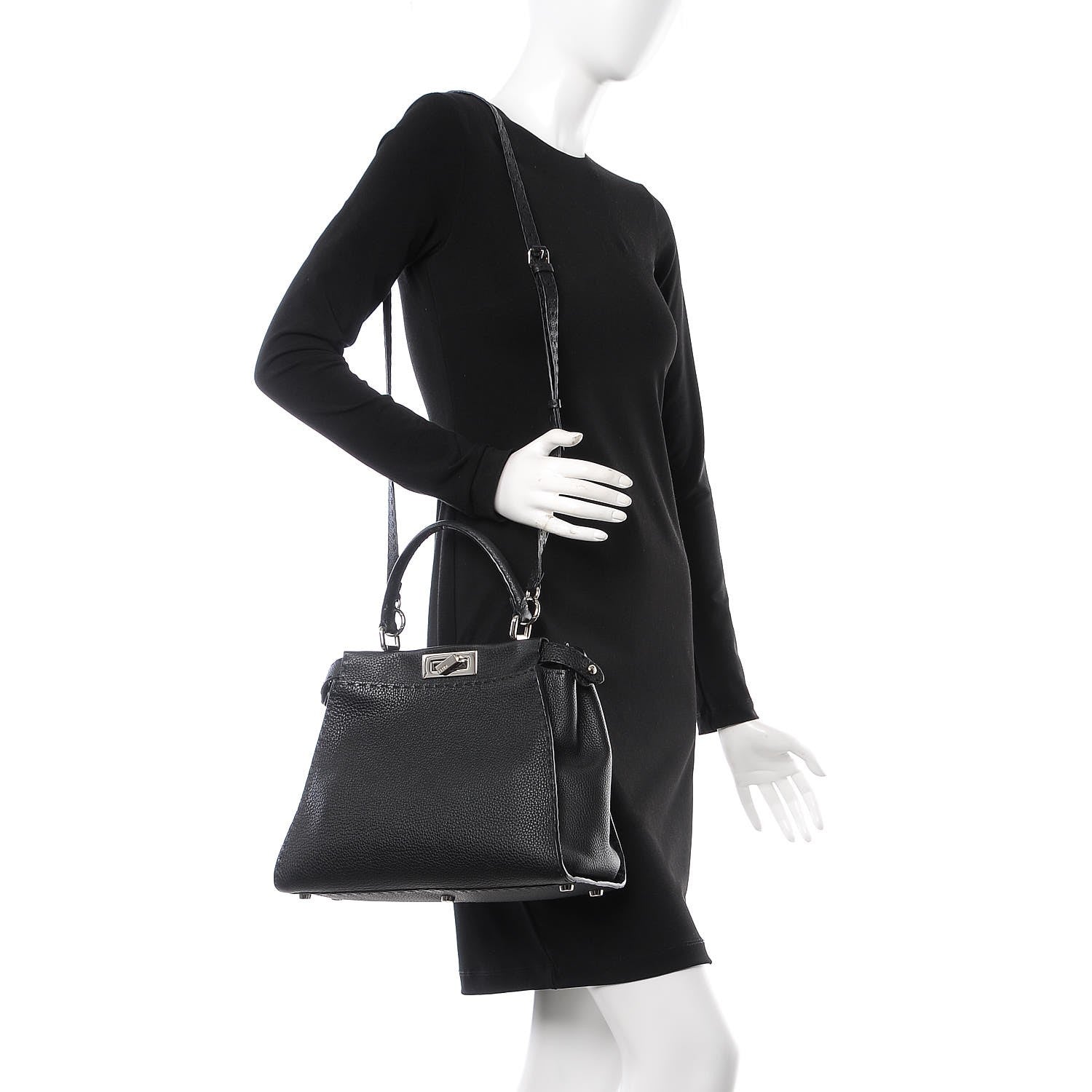 Fendi Cuoio Romano Selleria Bi-Color Medium Peekaboo Iconic Satchel Black Mou 2 of 8