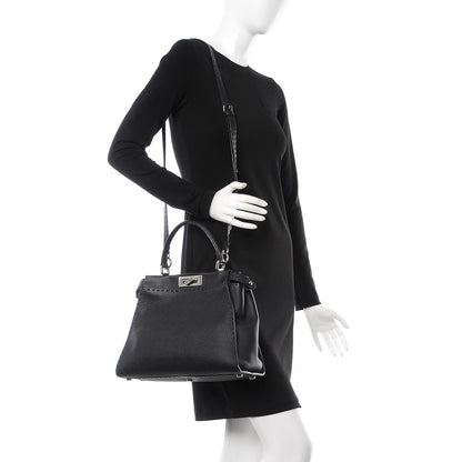 Fendi Cuoio Romano Selleria Bi-Color Medium Peekaboo Iconic Satchel Black Mou 2 of 8