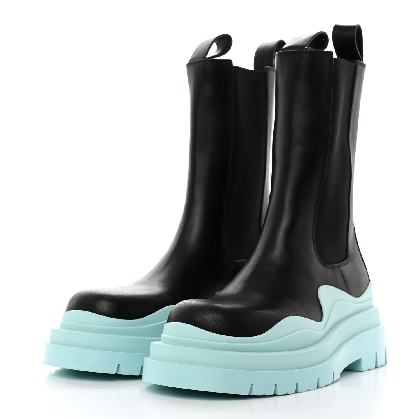 Calfskin The Tire Chelsea Boots 37.5 Black Pale Blue