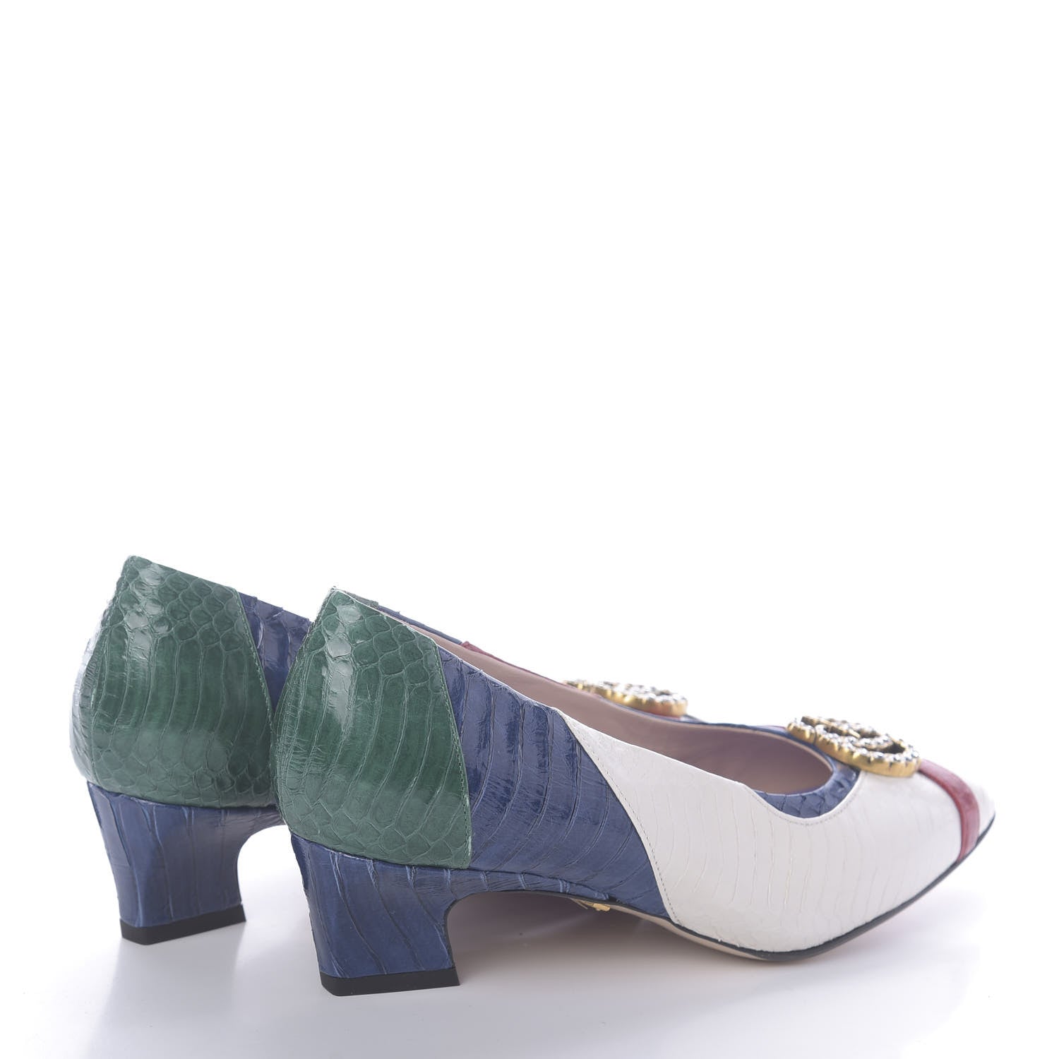 Gucci Snakeskin Crystal Double G Low Heel Pumps 35 Multicolor 4 of 7