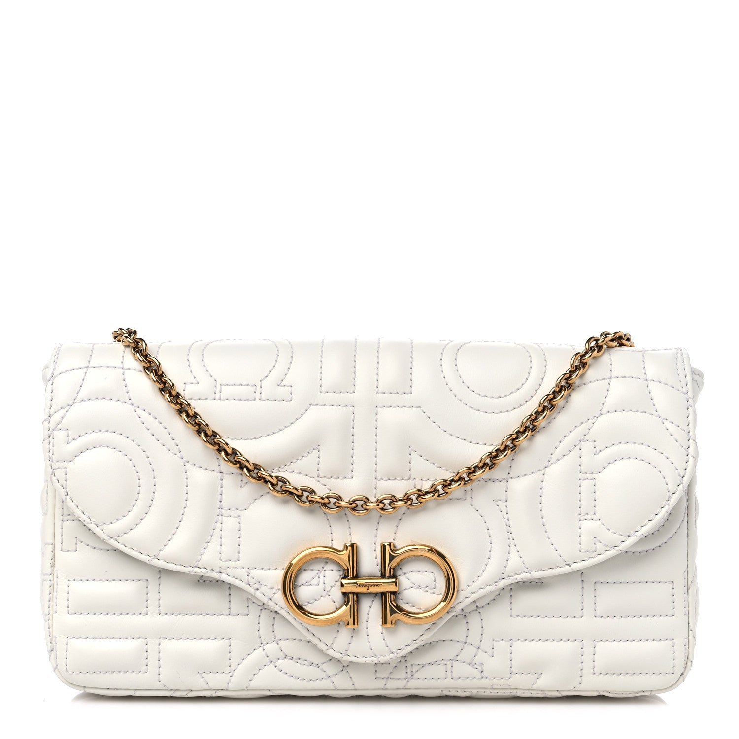Salvatore Ferragamo Calfskin Quilted Gancini Mini Bag White