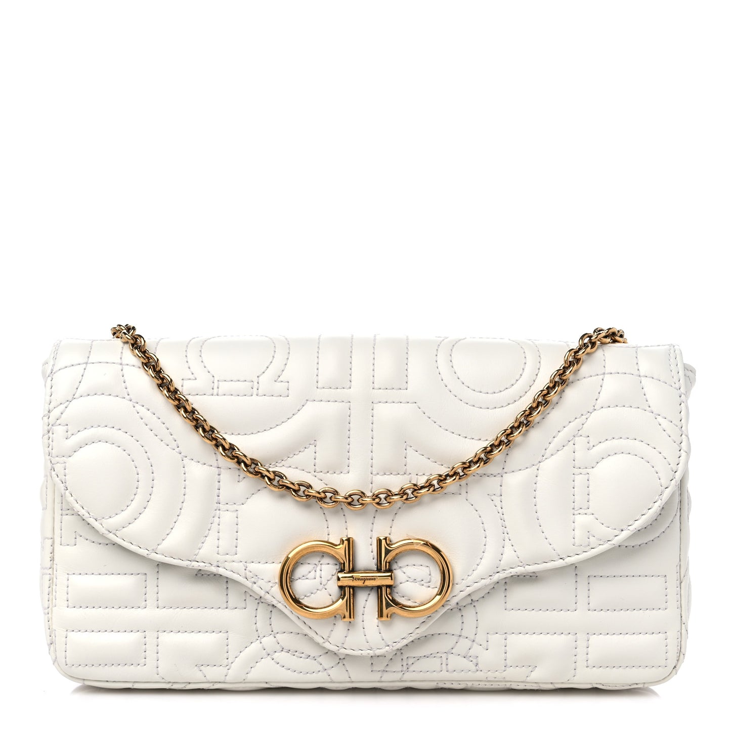 Calfskin Quilted Gancini Mini Bag White