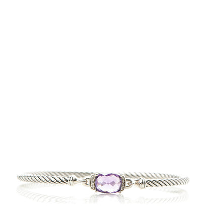 David Yurman Sterling Silver Diamond Amethyst 3mm Petite Wheaton Bracelet 1 of 5