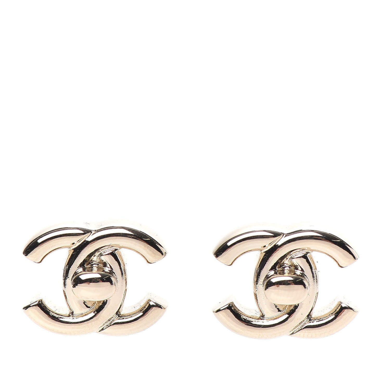 Metal CC Turnlock Clip On Earrings Gold