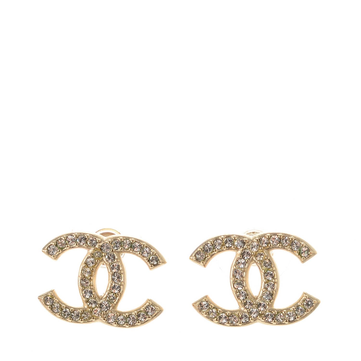 Chanel Crystal CC Earrings Gold 1 of 5