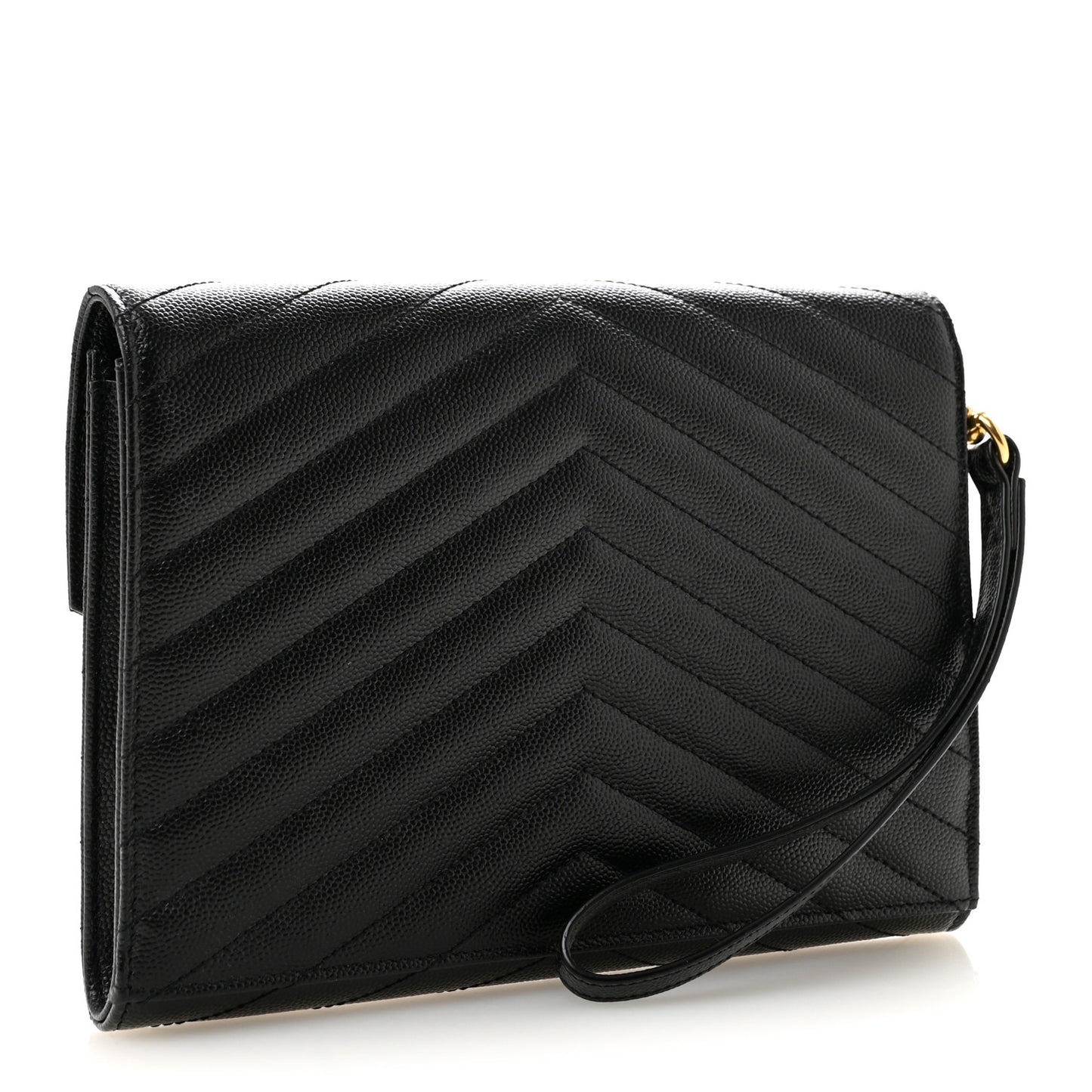 Grain De Poudre Matelasse Chevron Monogram Envelope Clutch Black