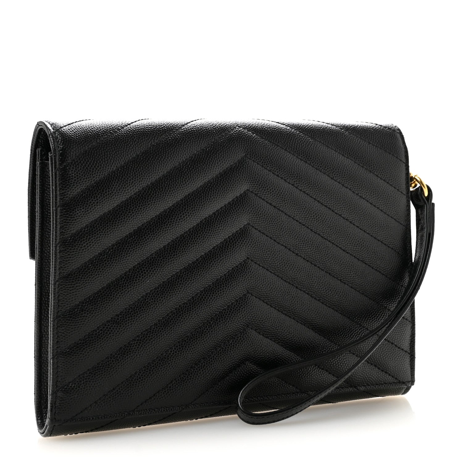 Saint Laurent Grain De Poudre Matelasse Chevron Monogram Envelope Clutch Black 3 of 9