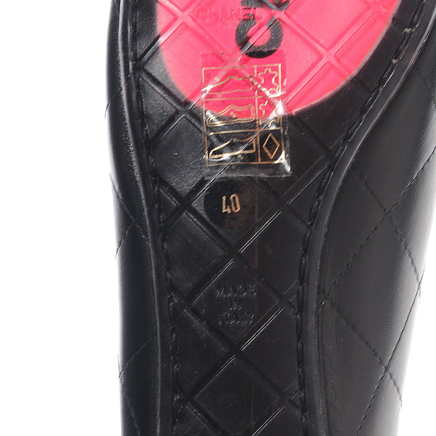 Leather Quilted Cambon Ballet Flats 40 Black