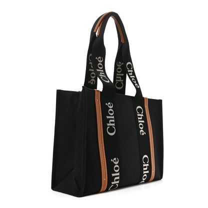 Chloe Cotton Calfskin Medium Woody Ribbon Tote Black 3 of 10