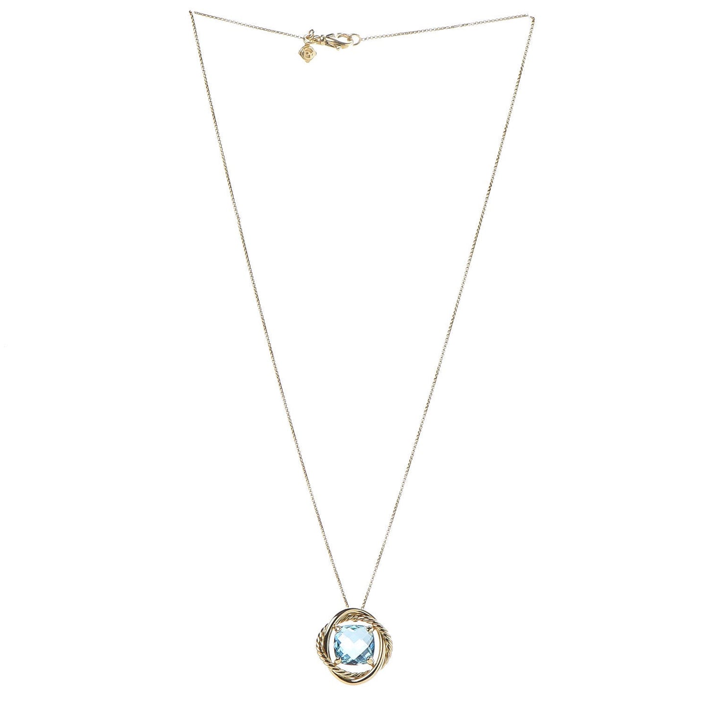 18K Yellow Gold Blue Topaz 11mm Infinity Pendant Necklace