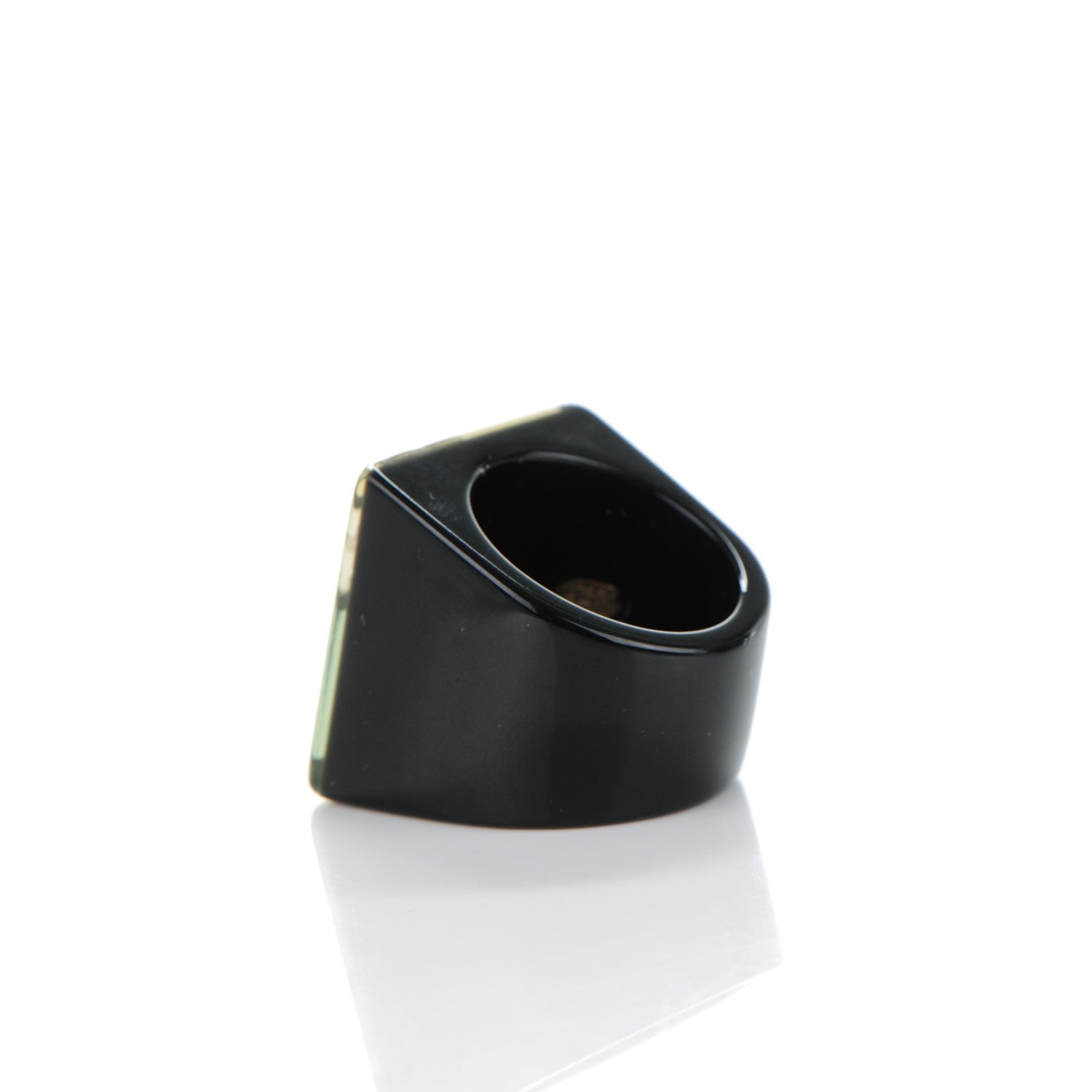 Chanel Resin Baguette Crystal CC Square Ring 7 Black Green 3 of 4