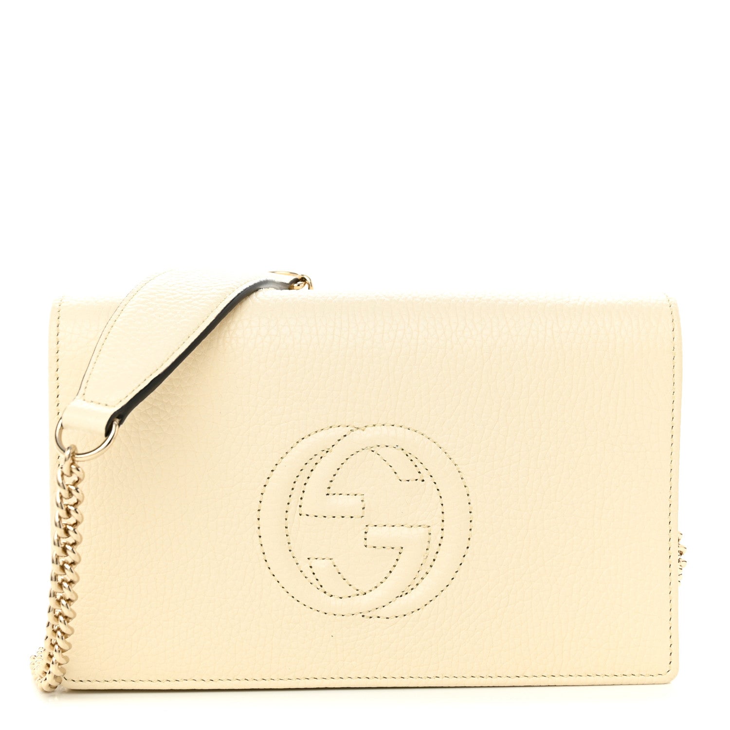 Gucci Pebbled Calfskin Soho Wallet on Chain Ivoire 1 of 10