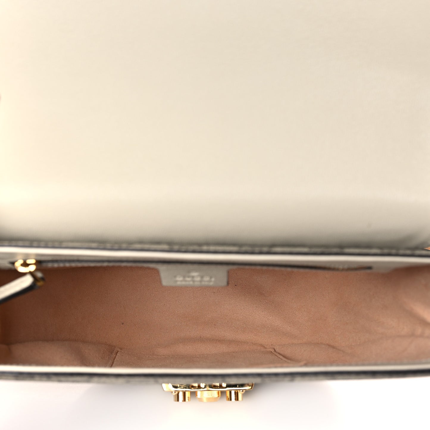 GG Supreme Monogram Calfskin Small Padlock Messenger Shoulder Bag Beige Mystic White Sun Oil