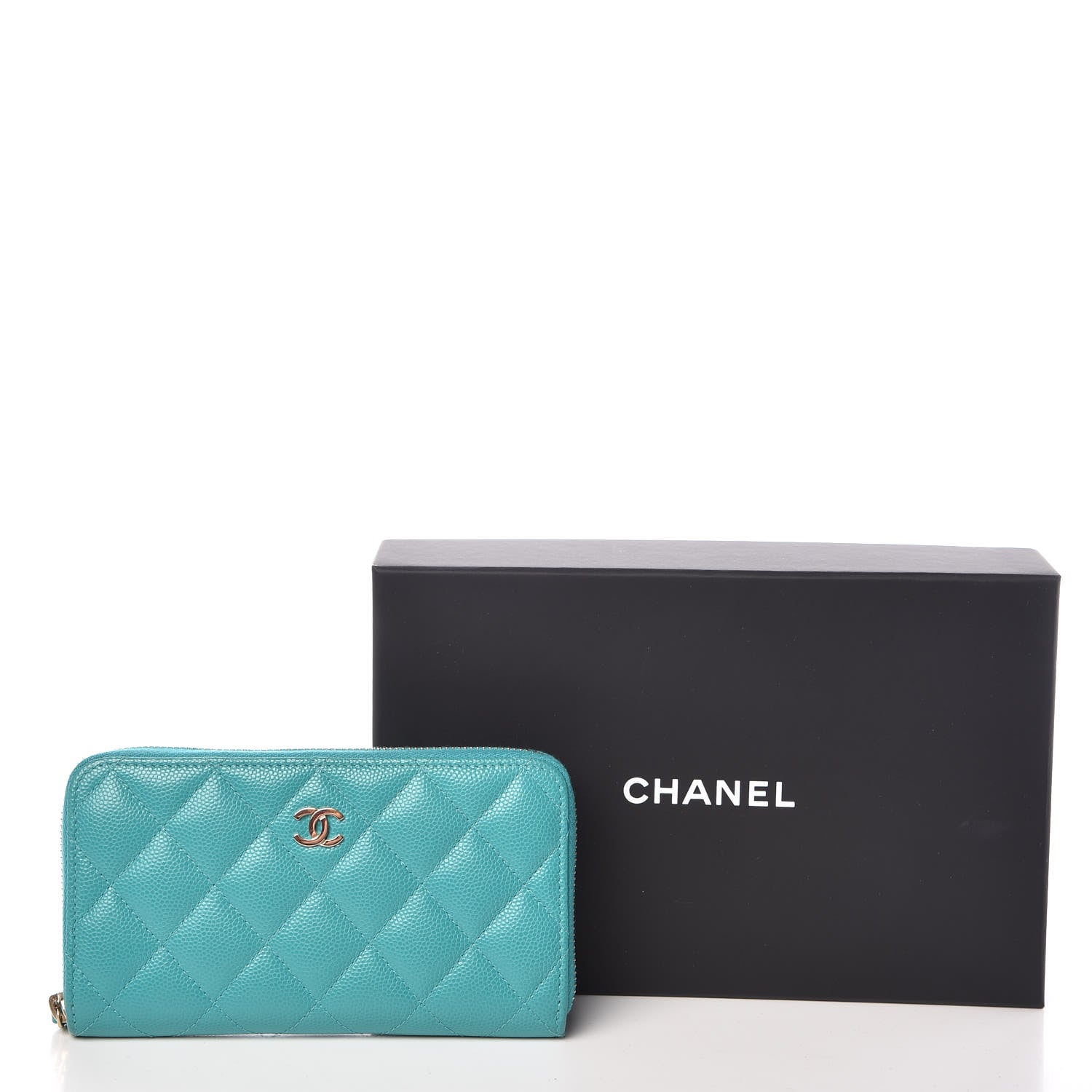Chanel Caviar Quilted Small Zip Around Wallet Turquoise 10 of 10