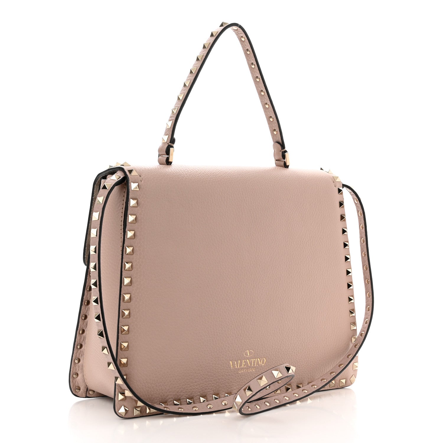 Valentino Garavani Grained Calfskin Rockstud Top Handle Flap Shoulder Bag Poudre 2 of 9