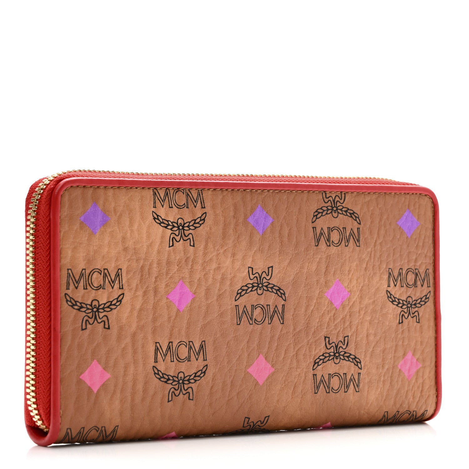 MCM Skyoptic Visetos Zip Around Wallet Cognac Red 1774585