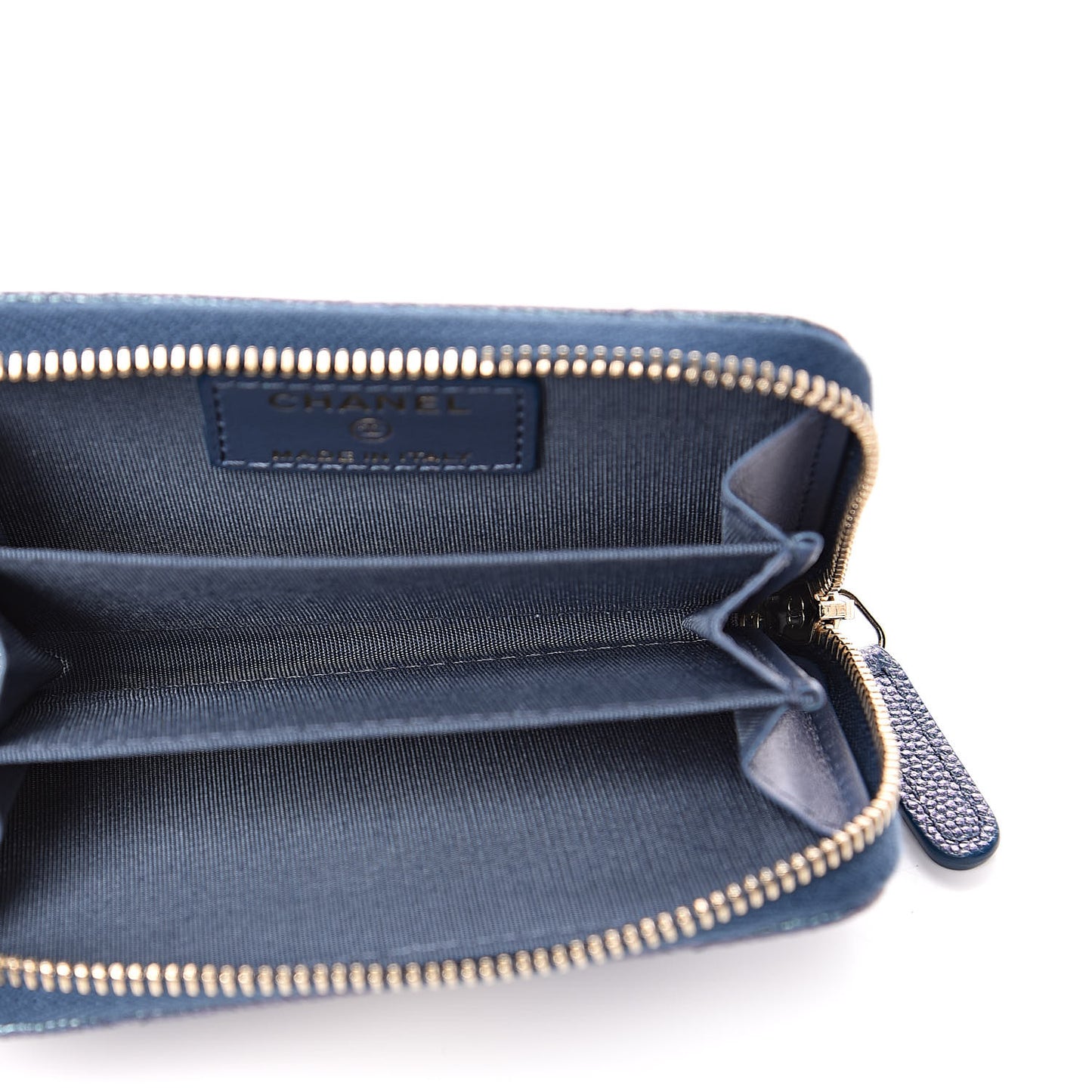 Iridescent Caviar Quilted Zip Coin Purse Blue