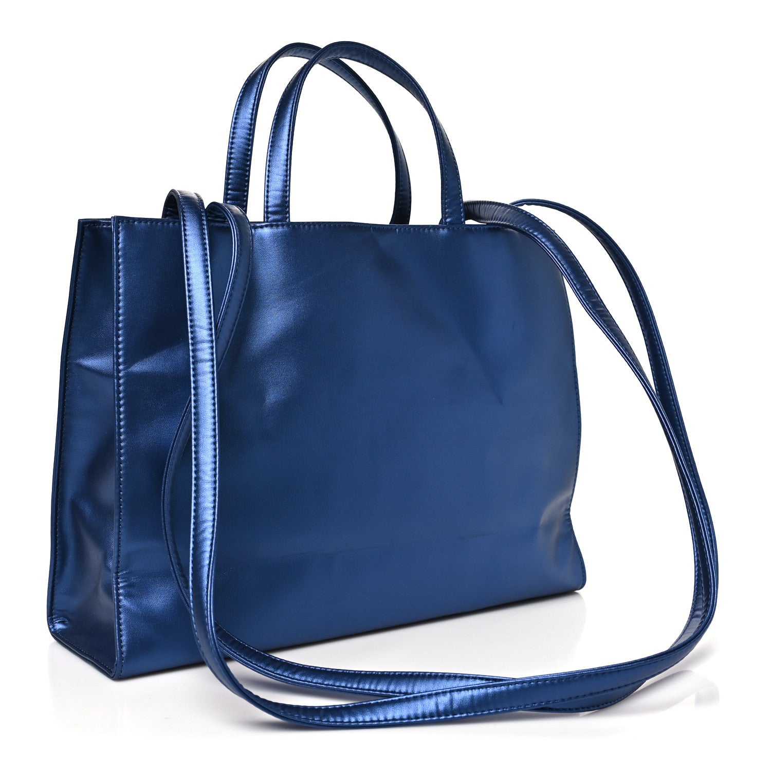 Telfar Metallic Vegan Leather Medium Shopping Bag Cobalt 3 of 10