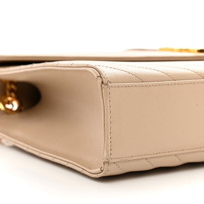 Saint Laurent Grain De Poudre Matelasse Chevron Large Monogram Satchel Dark Beige 7 of 9