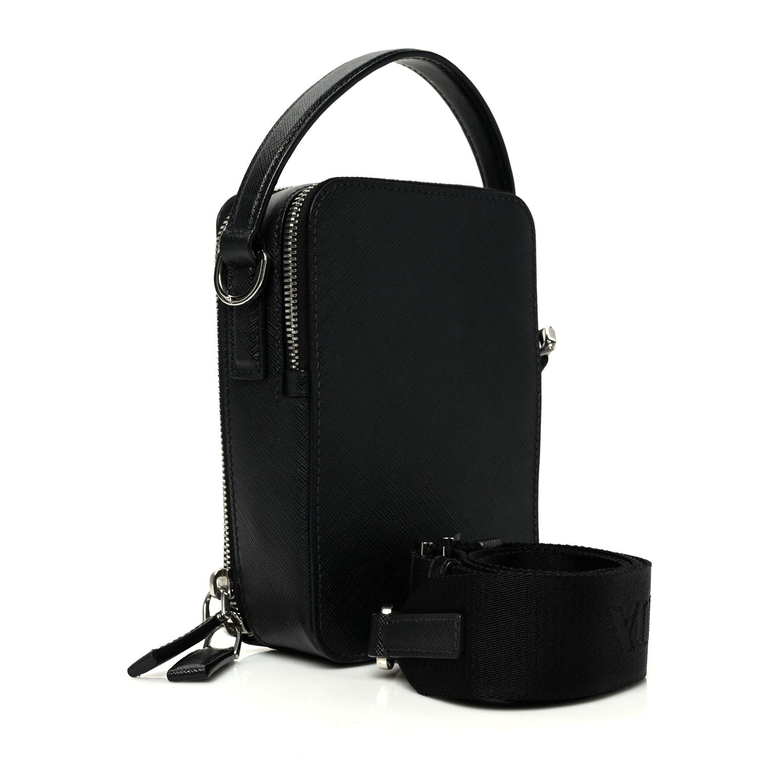 Prada Saffiano Travel Brique Crossbody Messenger Bag Black 3 of 10