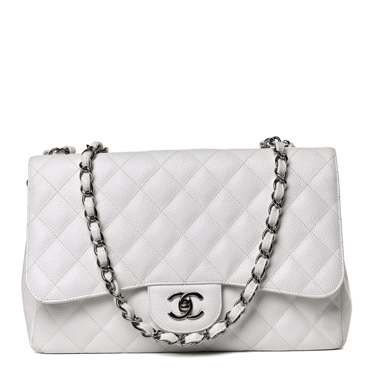 Caviar Quilted Jumbo Single Flap White