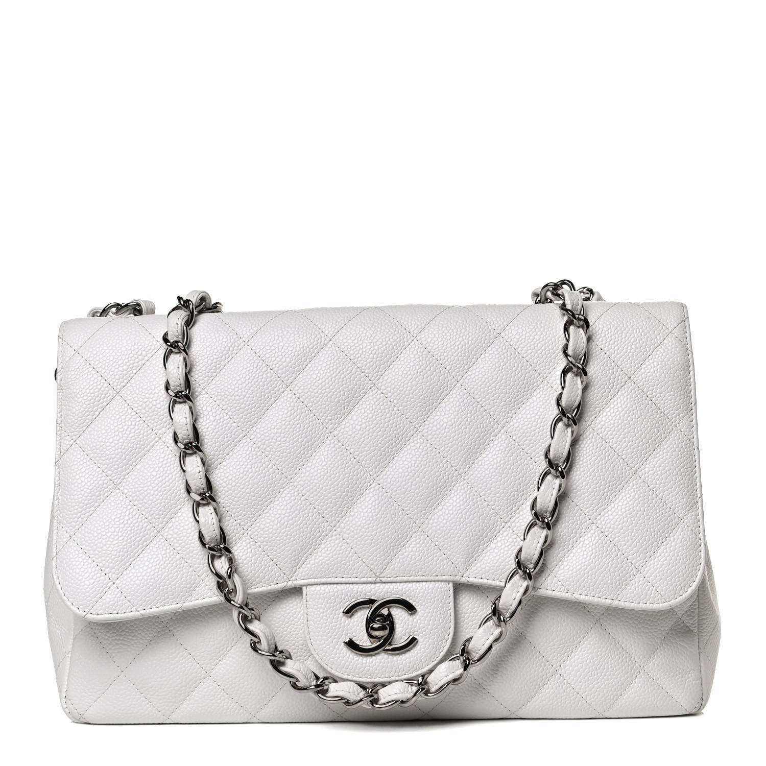 Chanel Caviar Quilted Jumbo Single Flap White 1 of 13