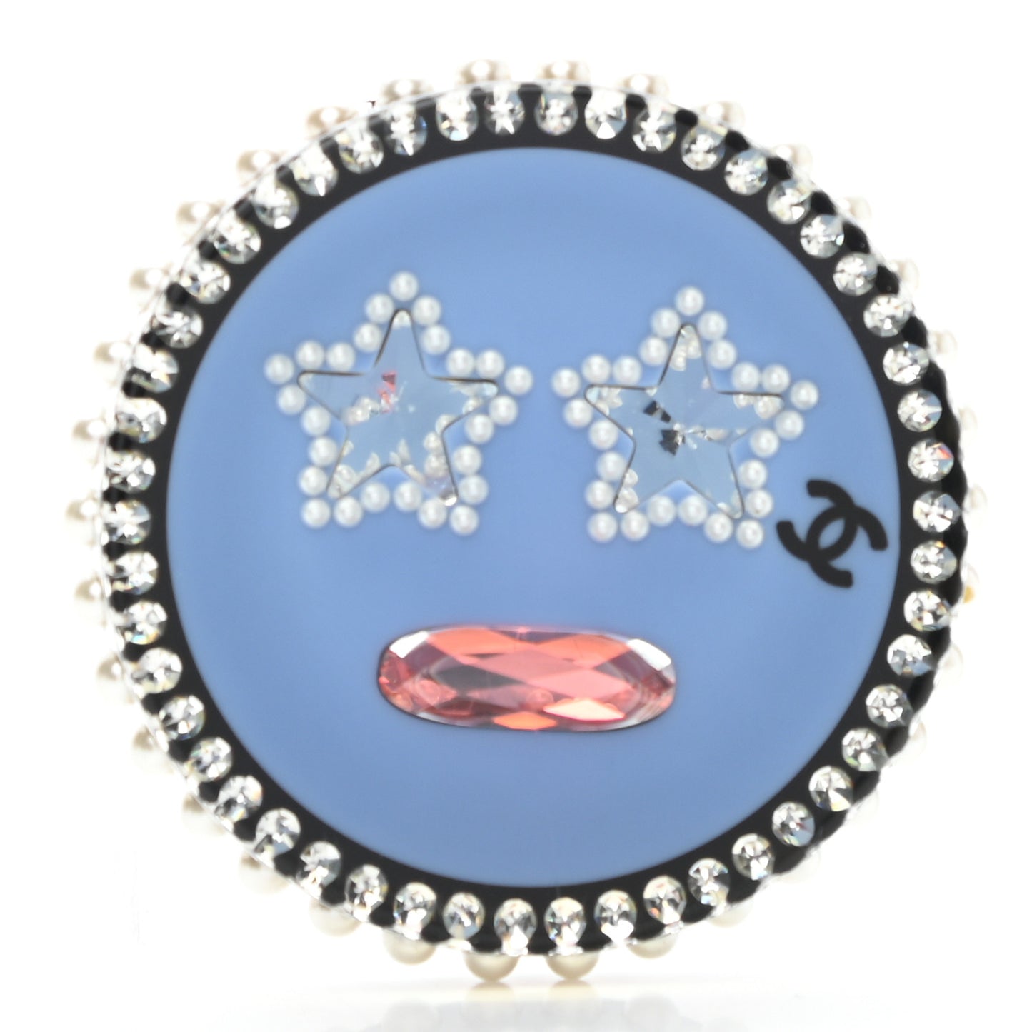 Metal Resin Pearl Emoji Brooch Purple Silver