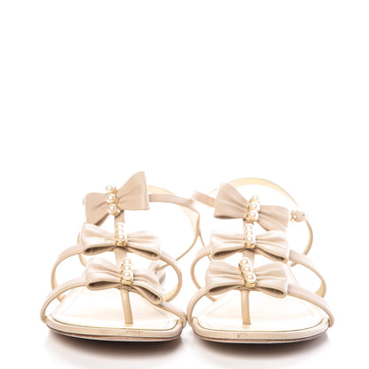 Chanel Lambskin Bow Pearl CC Thong Sandals 41 Beige 2 of 13