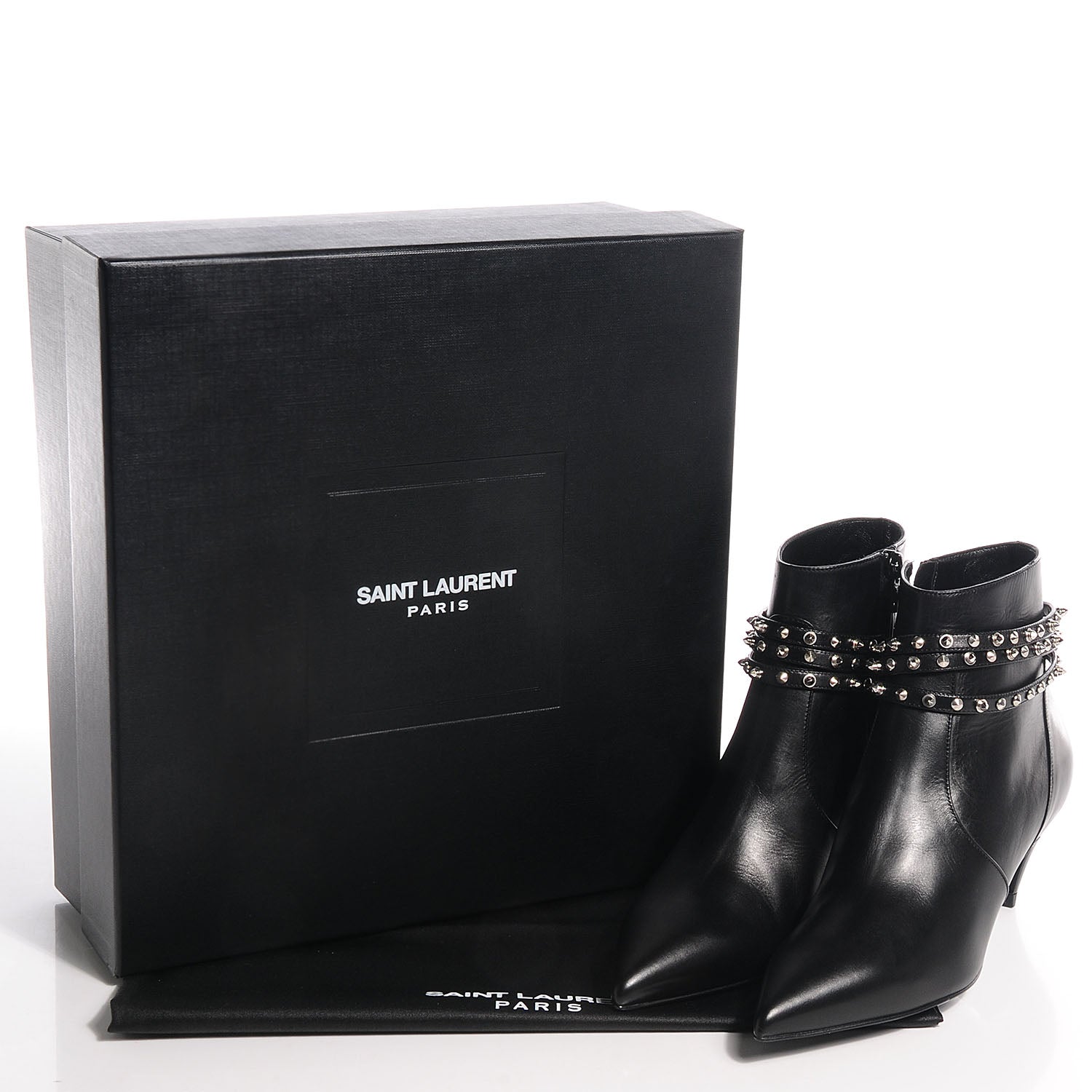 Saint Laurent Calfskin Cat Boot 50 Studded Strap Booties 36 Black 9 of 9