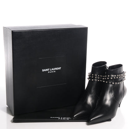 Saint Laurent Calfskin Cat Boot 50 Studded Strap Booties 36 Black 9 of 9