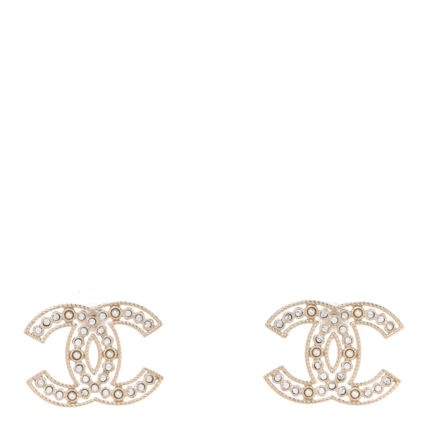 Pearl Crystal Sparkling Pearls CC Earrings Light Gold