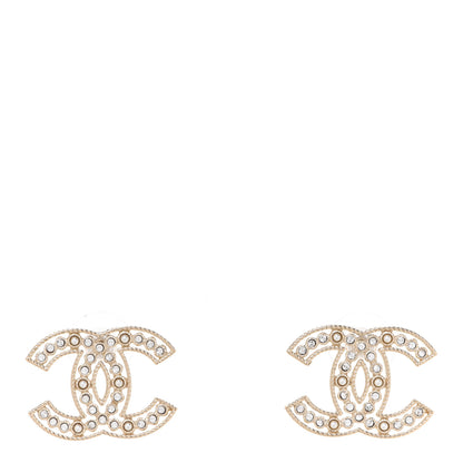 Chanel Pearl Crystal Sparkling Pearls CC Earrings Light Gold 1 of 5
